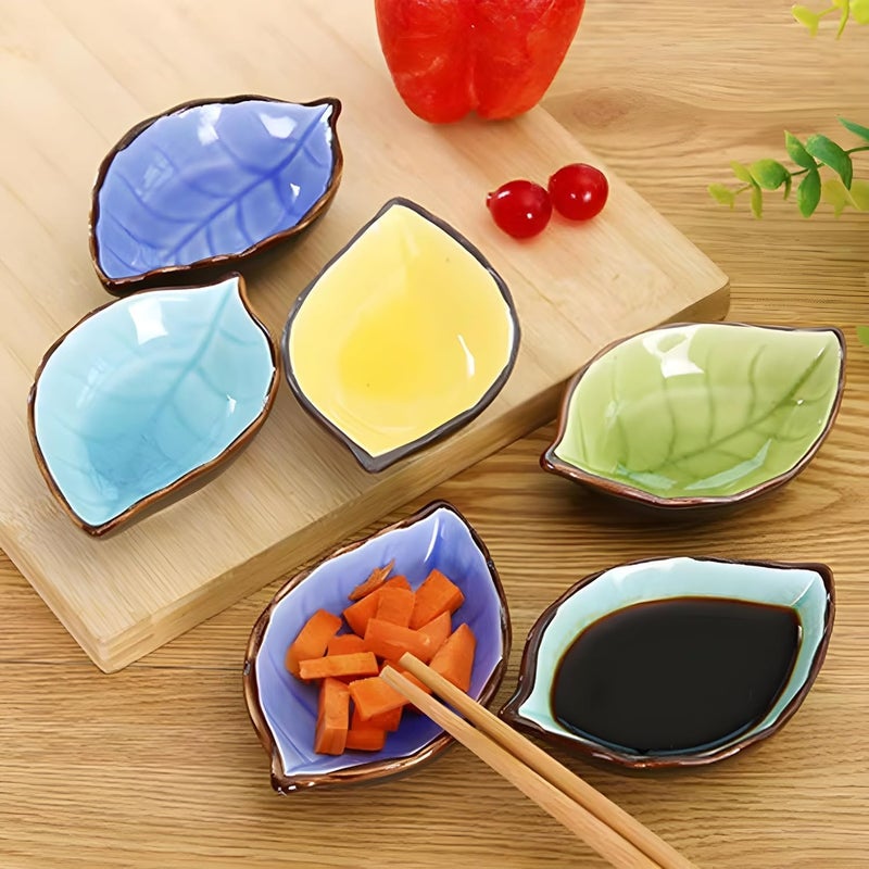 Krishva Ceramic LeafShaped Sauce Dishes 4 Pack Assorted Colours Mini Dipping Bowls for Sushi and Appetizers  - Image 3