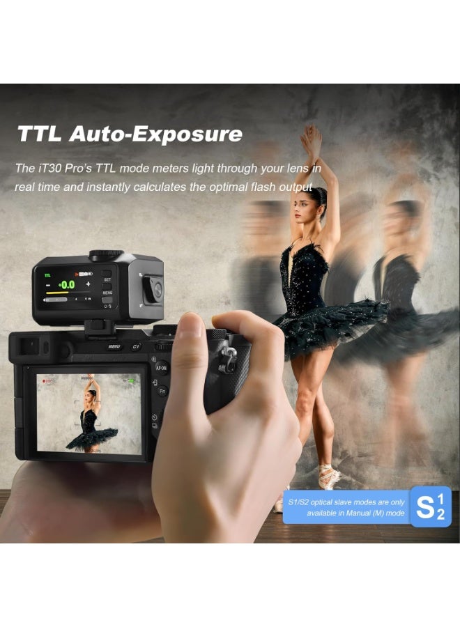 GODOX iT30 Pro S (2026) TTL Mini Flash for Sony with Diffuser—HSS 1/8000s 2.4G Wireless X System Master/Receiver Flash ＆ Trigger, 2.8" Full-Color Touchscreen for Sony ZV-E10 II, A6700, A7III - Image 4