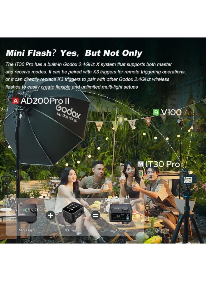 GODOX iT30 Pro S (2026) TTL Mini Flash for Sony with Diffuser—HSS 1/8000s 2.4G Wireless X System Master/Receiver Flash ＆ Trigger, 2.8" Full-Color Touchscreen for Sony ZV-E10 II, A6700, A7III - Image 5