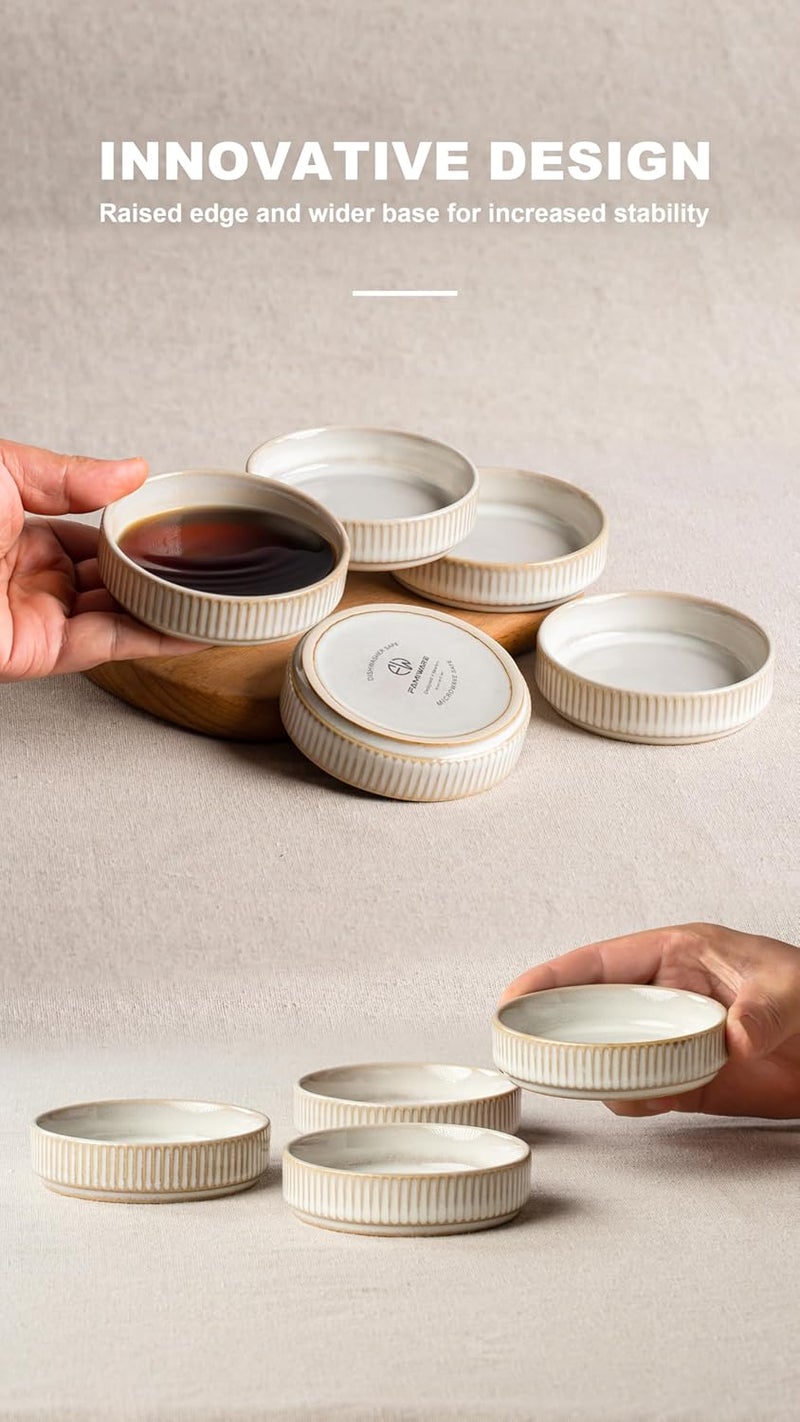 Famiware Star Soy Sauce Dish Ceramic Dipping Bowls Set of 6, 4 oz Individual Dip Sauce Cups/Bowls/Dishes/Plates, Small Serving Bowl for Side Dishes, Dessert, Ice Cream, Condiments - Cappuccino White - Image 4