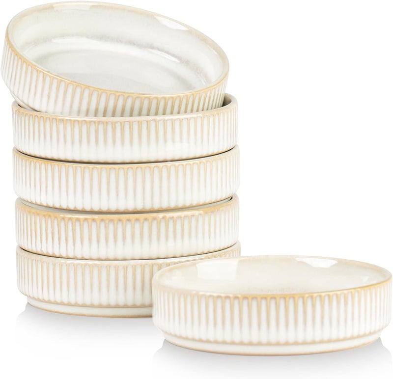 Famiware Star Soy Sauce Dish Ceramic Dipping Bowls Set of 6, 4 oz Individual Dip Sauce Cups/Bowls/Dishes/Plates, Small Serving Bowl for Side Dishes, Dessert, Ice Cream, Condiments - Cappuccino White - Image 1