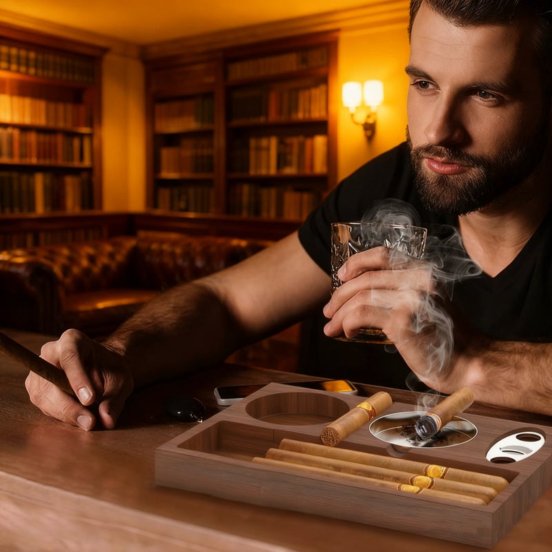 Wooden cigar ashtray indoor outdoor terrace home office father's day gifts cigar accessories holder - Image 5
