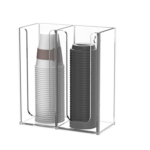Richboom Acrylic Coffee Cup and Lid Storage Organizer Holder, 2 Compartments, Clear - Image 3
