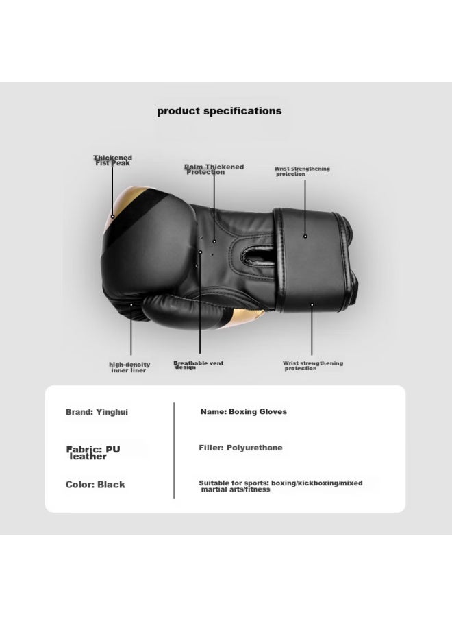 Invui Boxing Gloves For Adults And Children, Free Fighting Training Gloves For Men And Women, Combat Compeion Boxing Gloves, Black Gold 10oz - Image 2