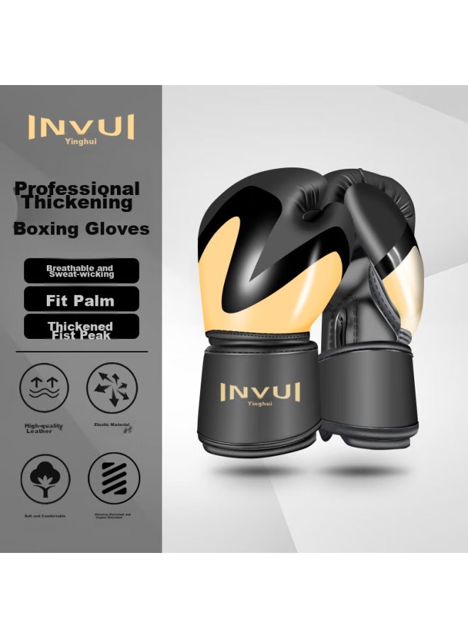 Invui Boxing Gloves For Adults And Children, Free Fighting Training Gloves For Men And Women, Combat Compeion Boxing Gloves, Black Gold 10oz - Image 1