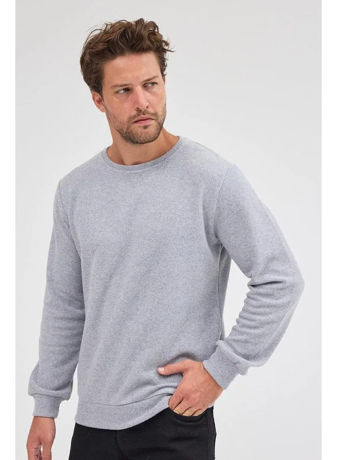 Mmetalic  Men’s Gray Standard Fit Regular Cut Cotton Basic Crew Neck Sweatshirt for Men | Best Price UAE
