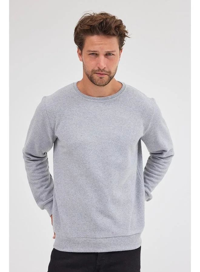 Mmetalic  Men’s Gray Standard Fit Regular Cut Cotton Basic Crew Neck Sweatshirt for Men | Best Price UAE