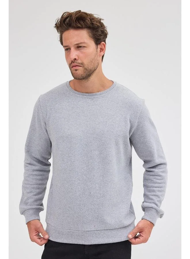 Men’s Gray Standard Fit Regular Cut Cotton Basic Crew Neck Sweatshirt