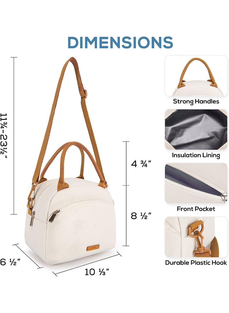 Womens Lunch Bag Insulated Lunch Box Cute Lunch Bags Reusable Freezable Tote Lunch Bag Organizer with Adjustable Shoulder Strap for Women Men Adult, Work, Picnic, Beige - Image 2