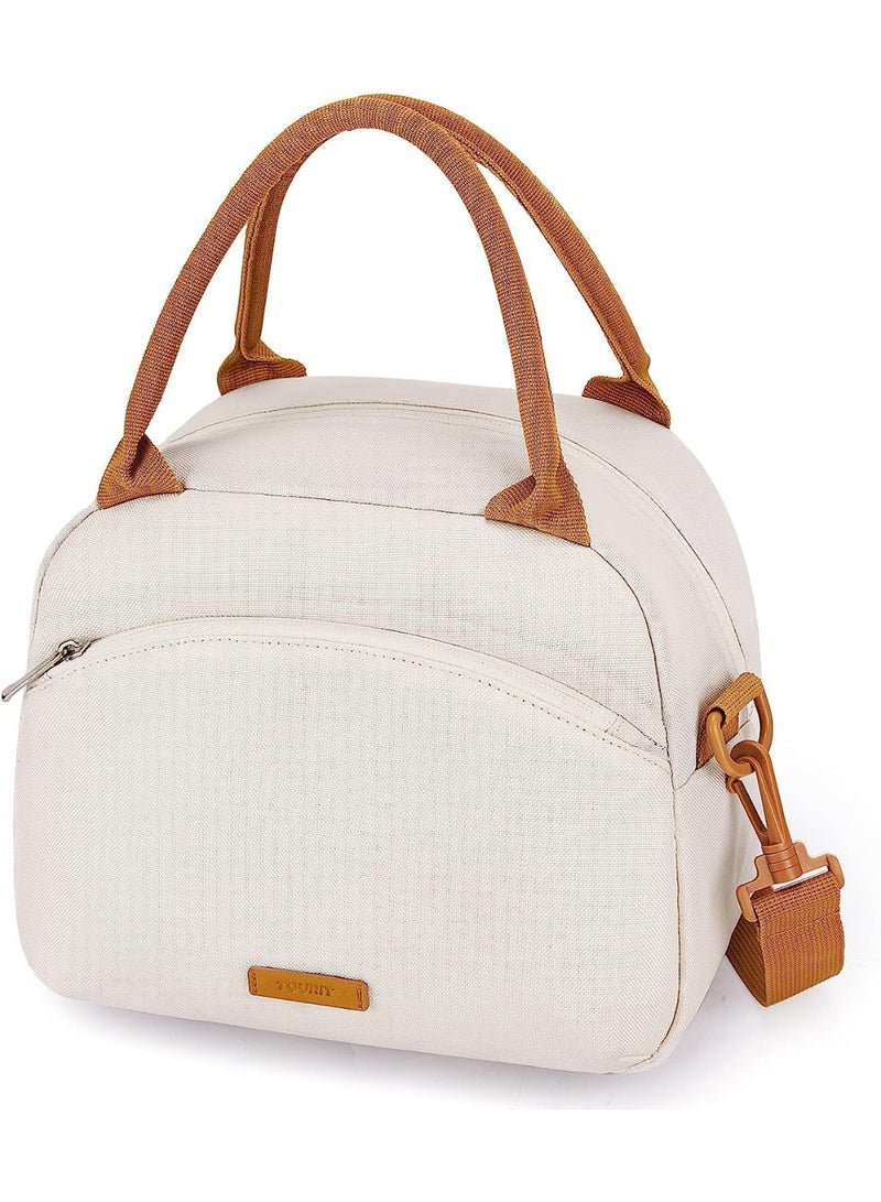 Womens Lunch Bag Insulated Lunch Box Cute Lunch Bags Reusable Freezable Tote Lunch Bag Organizer with Adjustable Shoulder Strap for Women Men Adult, Work, Picnic, Beige - Image 1