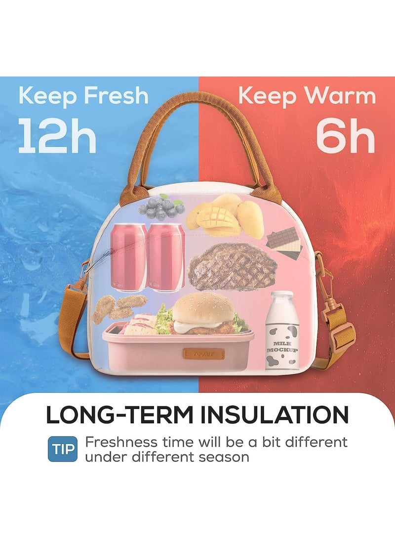 Womens Lunch Bag Insulated Lunch Box Cute Lunch Bags Reusable Freezable Tote Lunch Bag Organizer with Adjustable Shoulder Strap for Women Men Adult, Work, Picnic, Beige - Image 4