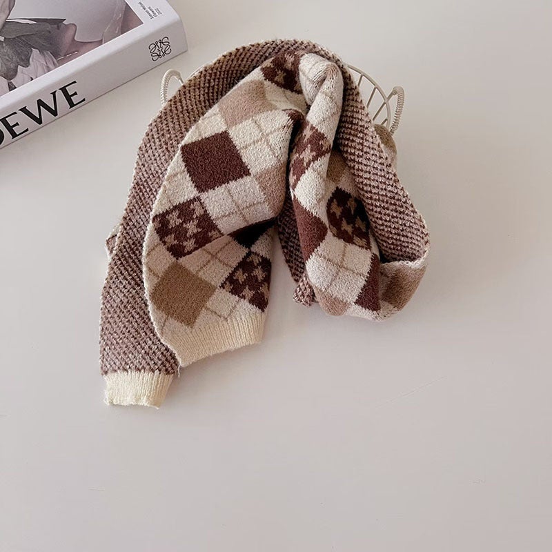 Knitted Children'S Scarf Korean Style Warm Plaid Baby Collar Fashion Boys And Girls Wool Scarf Fashion - Image 5