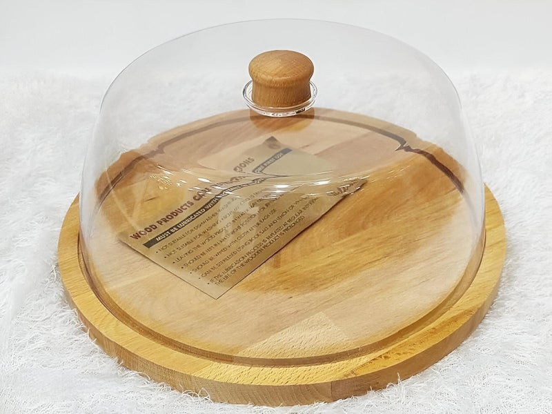 Sleek Cake Stand with Wooden Handle and Acrylic Dome - Durable and elegant 35cm cake holder with a shatterproof dome and wooden handle, perfect for a sophisticated presentation at any dining occasion. - Image 4