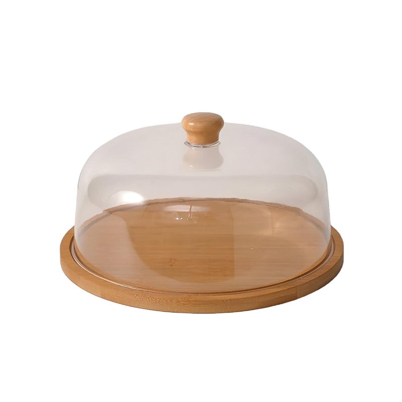 Sleek Cake Stand with Wooden Handle and Acrylic Dome - Durable and elegant 35cm cake holder with a shatterproof dome and wooden handle, perfect for a sophisticated presentation at any dining occasion. - Image 3