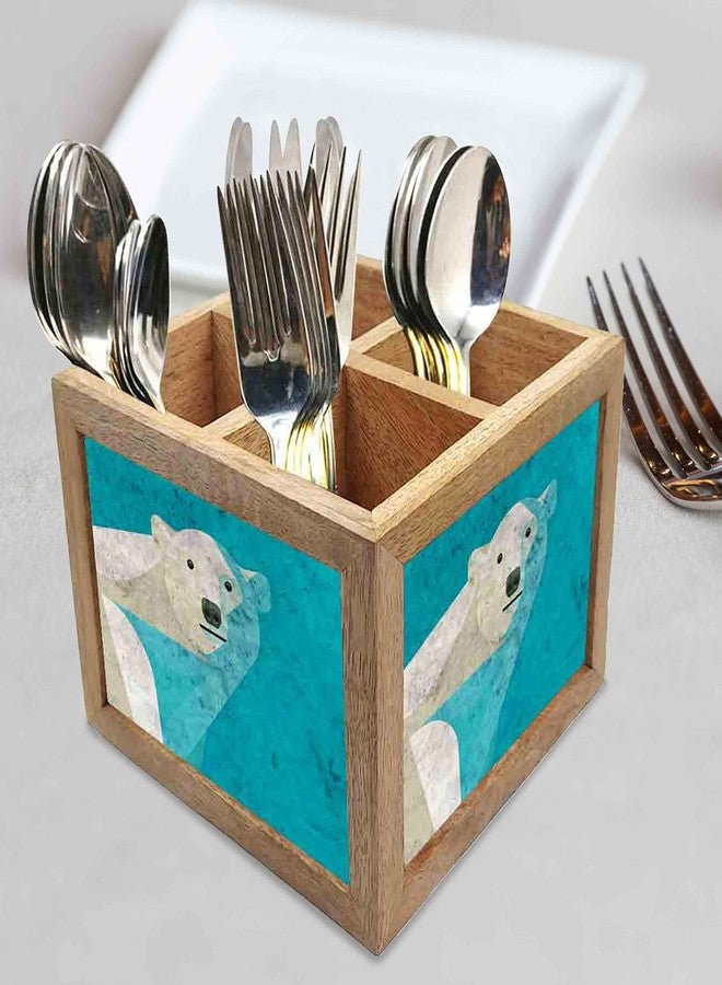 Nutcase Wooden Cutlery Stand Holder Silverware Caddy Spoons Forks Knives Organizer for Dining Table & Kitchen -Made in India-Spoons NOT Included - Polar - Image 2