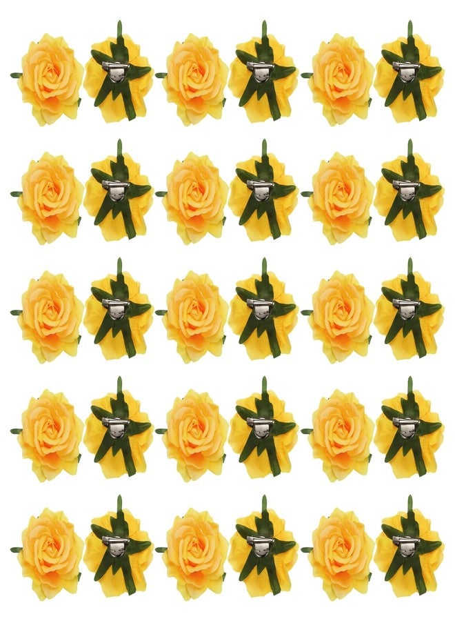 ميكسينيتي مجموعة ميكانيكسي من 30 قطعة من مشابك الشعر على شكل وردة، دبابيس شعر على شكل زهرة بطول 4 بوصات، بروش على شكل زهرة، إكسسوارات شعر نسائية، لون أصفر - Image 1