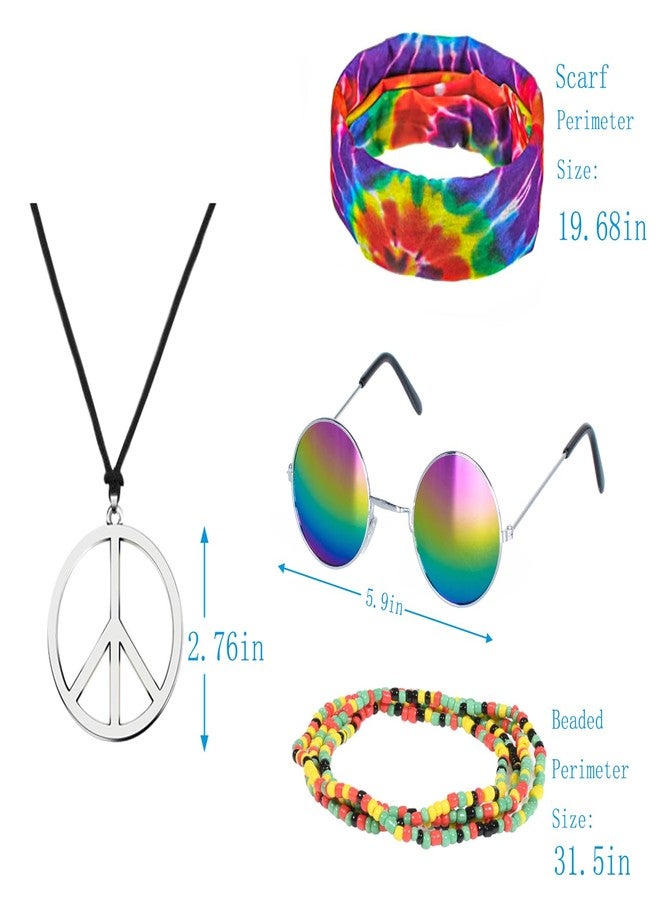 TOGROP Kids Hippie Costume for Boys Girls 60s 70s T-Shirt 5Pcs Set for Halloween Party 5-6T Colorful - Image 5