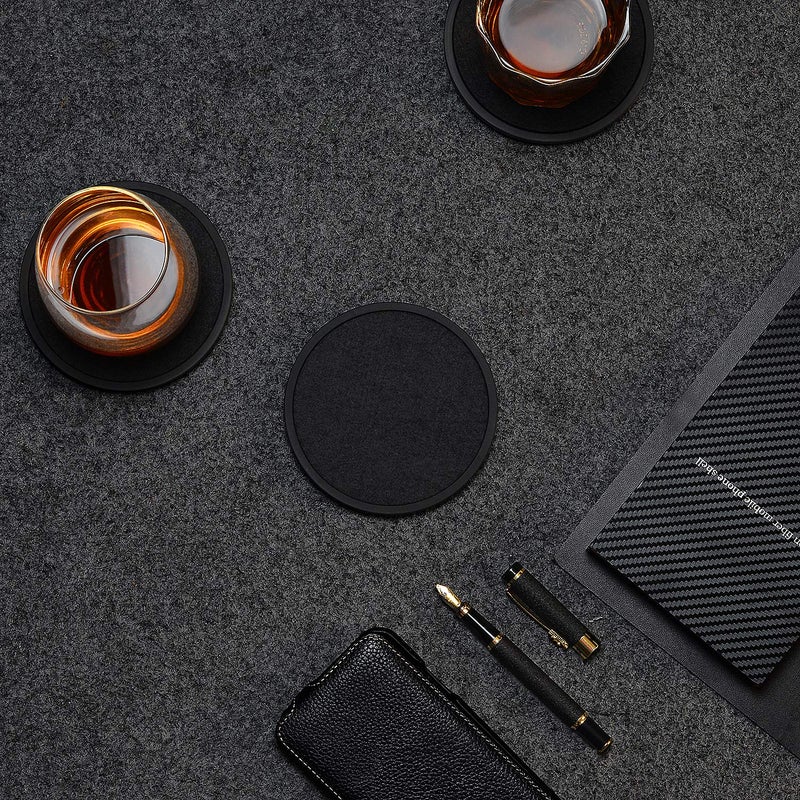 MECOWON Absorbent Coasters for Drinks with Holder - 6packs, Silicone Coaster with Soft Felt Insert, Black (Coasters with Holder, Black) - Image 5