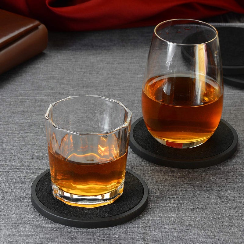MECOWON Absorbent Coasters for Drinks with Holder - 6packs, Silicone Coaster with Soft Felt Insert, Black (Coasters with Holder, Black) - Image 2