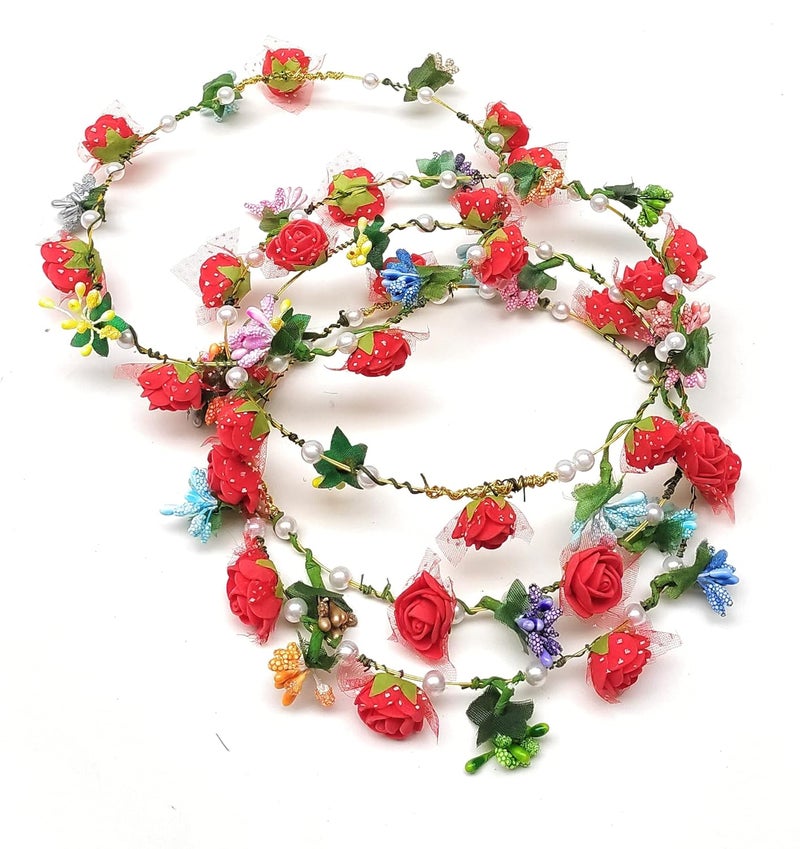 FASH GIRLYZ ATTIRE Leaf Flower Crown Garland Headpiece Handmade Colorful Roses Floral Wreath Tiara With Prag Headbands for Bridal Birthday Pre Wedding Shoot College Farewell Pack of 2 - Image 2