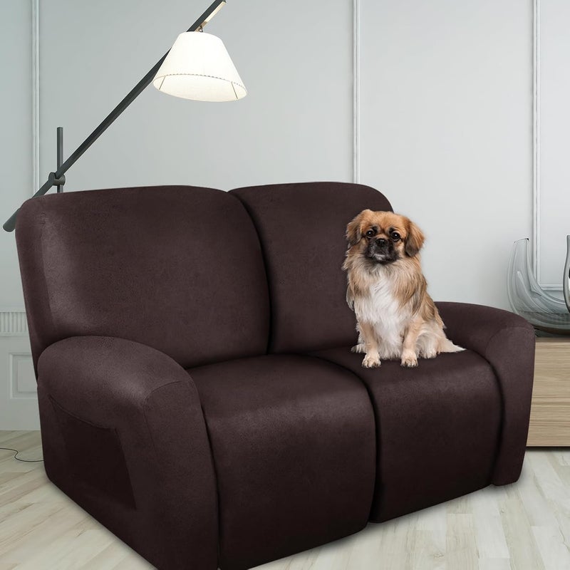 ANARACHON Loveseat Recliner Cover Leather Look Recliner Loveseat Covers Recliner Sofa Cover for 2 Seater Reclining Couch Spandex Fabric Washable 6 Pieces (2 Seater, 01 Chocolate) - Image 2