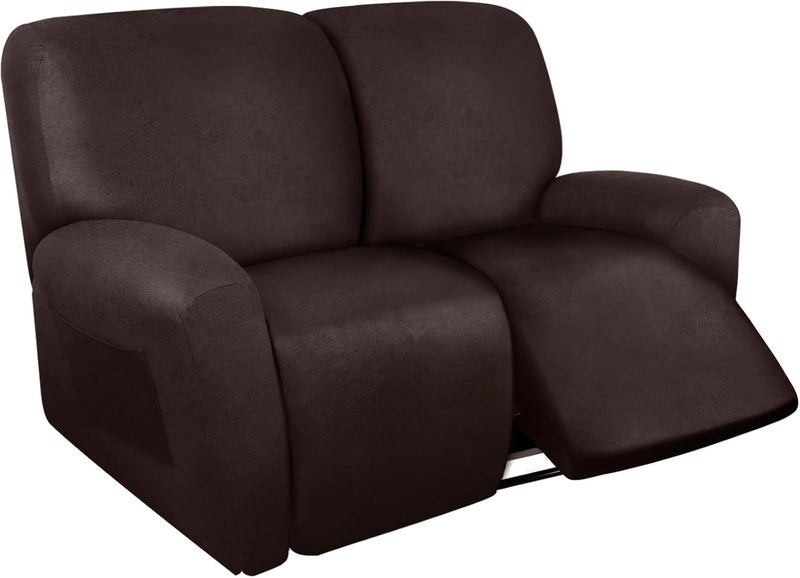 ANARACHON Loveseat Recliner Cover Leather Look Recliner Loveseat Covers Recliner Sofa Cover for 2 Seater Reclining Couch Spandex Fabric Washable 6 Pieces (2 Seater, 01 Chocolate) - Image 1