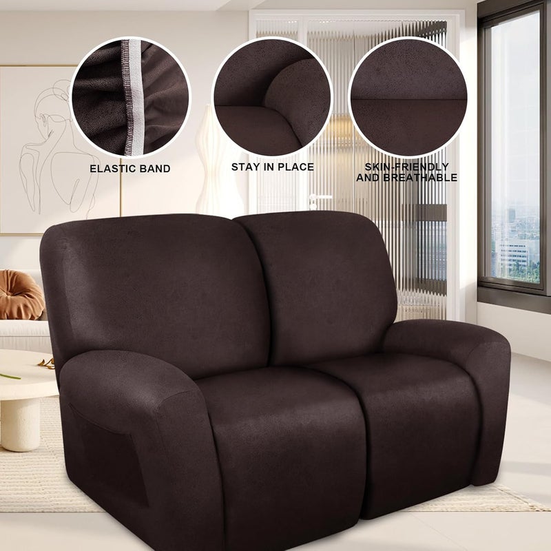 ANARACHON Loveseat Recliner Cover Leather Look Recliner Loveseat Covers Recliner Sofa Cover for 2 Seater Reclining Couch Spandex Fabric Washable 6 Pieces (2 Seater, 01 Chocolate) - Image 5