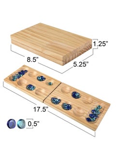 Gamie Gamie Wooden Mancala Board Game Set - Foldable Mancala with 48 Color Stones - Classic 2 Player Games for Adults and Kids with Instructions - Travel Board Games for Road Trips or Long Flights  - Image 3