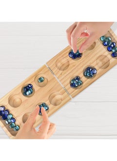 Gamie Gamie Wooden Mancala Board Game Set - Foldable Mancala with 48 Color Stones - Classic 2 Player Games for Adults and Kids with Instructions - Travel Board Games for Road Trips or Long Flights  - Image 5