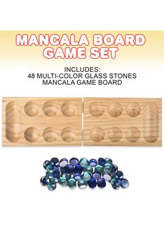 Gamie Gamie Wooden Mancala Board Game Set - Foldable Mancala with 48 Color Stones - Classic 2 Player Games for Adults and Kids with Instructions - Travel Board Games for Road Trips or Long Flights  - Image 2