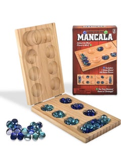 Gamie Gamie Wooden Mancala Board Game Set - Foldable Mancala with 48 Color Stones - Classic 2 Player Games for Adults and Kids with Instructions - Travel Board Games for Road Trips or Long Flights  - Image 1