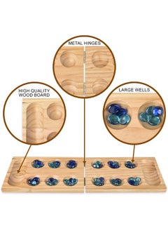 Gamie Gamie Wooden Mancala Board Game Set - Foldable Mancala with 48 Color Stones - Classic 2 Player Games for Adults and Kids with Instructions - Travel Board Games for Road Trips or Long Flights  - Image 4