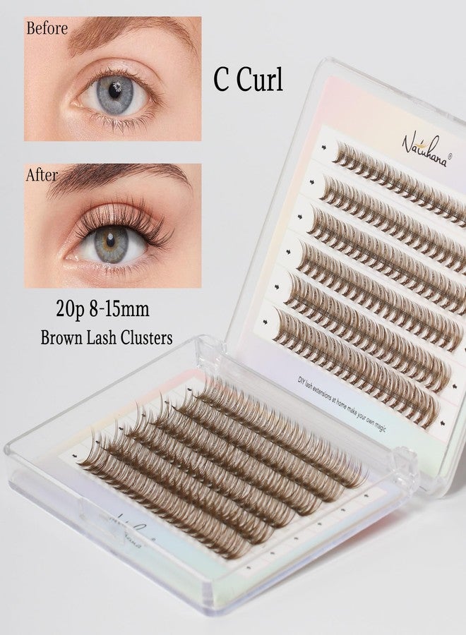 Natuhana Brown Lash Clusters Kit 240Pcs Wispy Natural Eyelash Extensions C Curl 8-15mm 20P Volume Individual DIY Lashes with Glue and Tweezers - Image 5