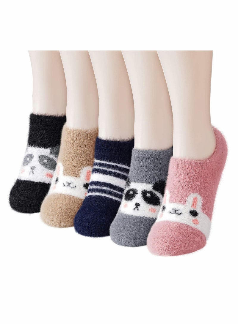 SYOSI Slipper Socks for Women Anti-Slip 5 pairs Super Soft Warm Cozy with Cute Animal Winter Fluffy Fuzzy Slipper Socks - Image 1