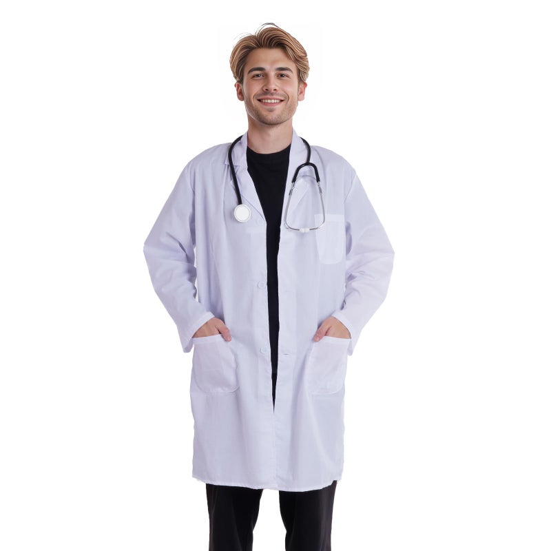 mifengda Scientist Costume Women Men Halloween White Flat Long Sleeve Lab Coats Unisex Halloween Lab Coat Adult Doctor Costume Accessories For Science Doctor Nurse Student(Xl) - Image 2