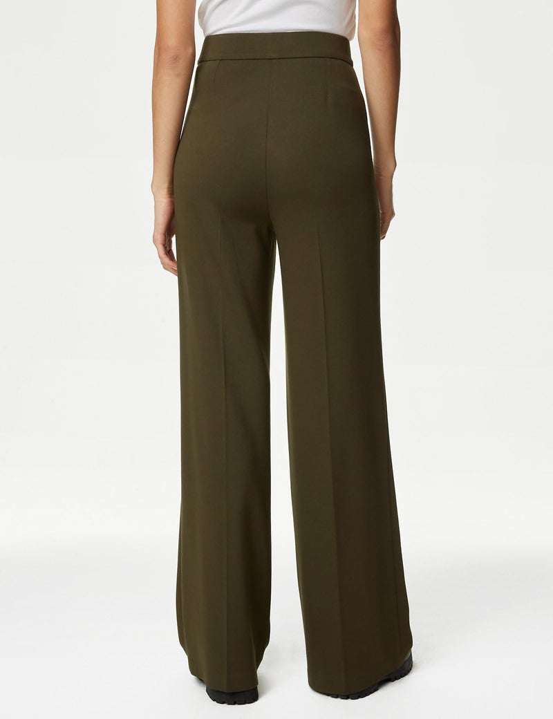 Marks & Spencer Jersey Wide Leg Trousers with Stretch_XS Dark Khaki - Image 2