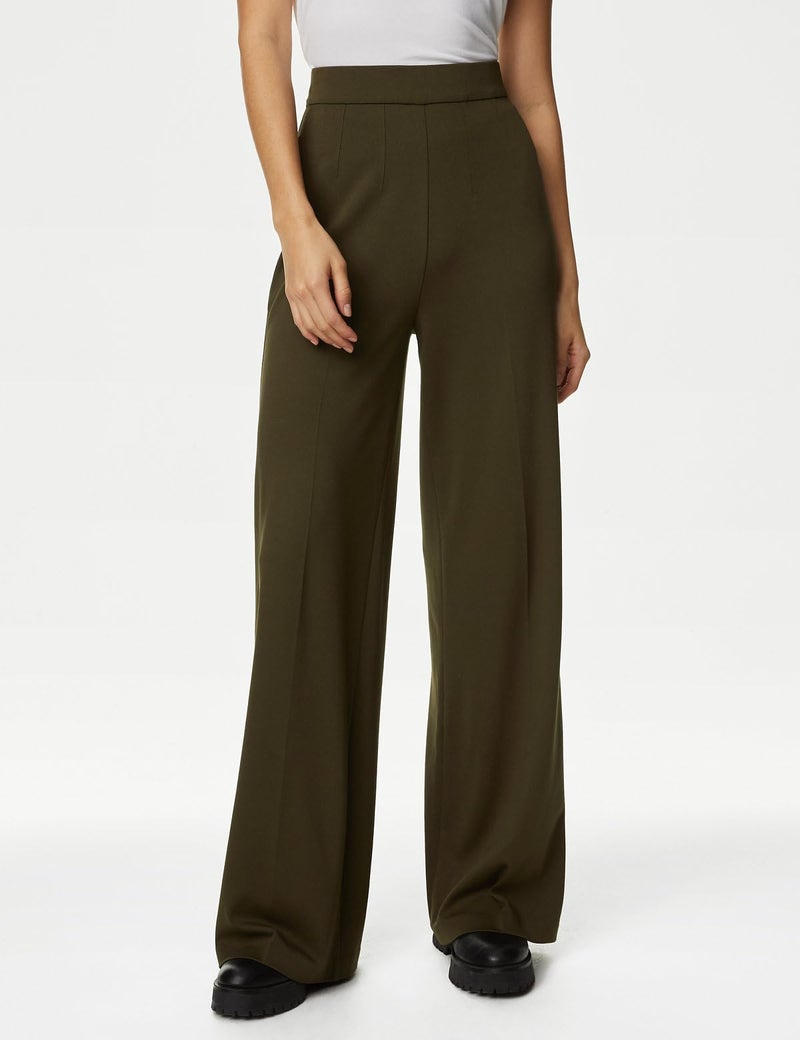 Marks & Spencer Jersey Wide Leg Trousers with Stretch_XS Dark Khaki - Image 5