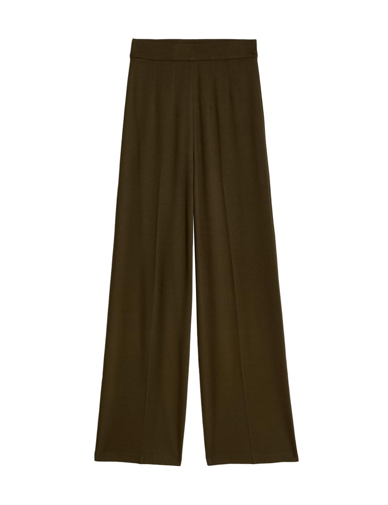 Marks & Spencer Jersey Wide Leg Trousers with Stretch_XS Dark Khaki - Image 4