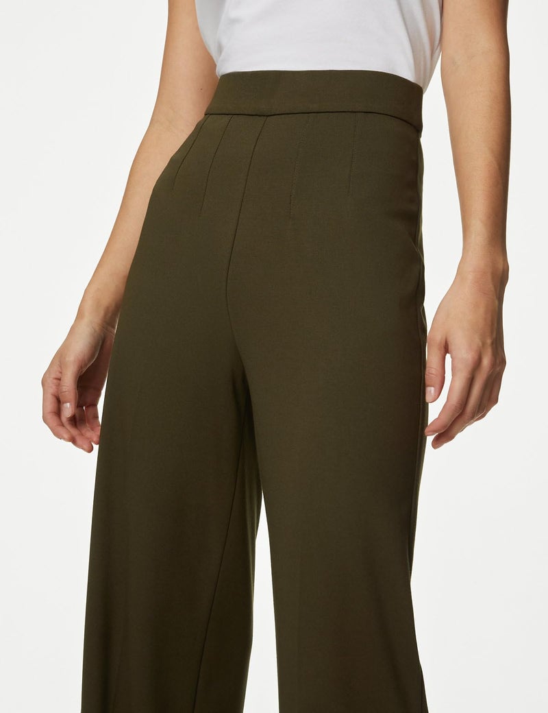 Marks & Spencer Jersey Wide Leg Trousers with Stretch_XS Dark Khaki - Image 3