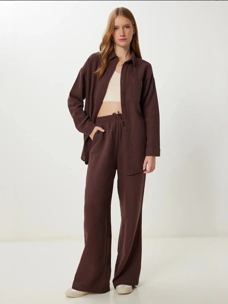 السعادة في إسطنبول ISTANBUL High Waist Wide Leg Two-Piece Co-ord Set with Shirt Collar