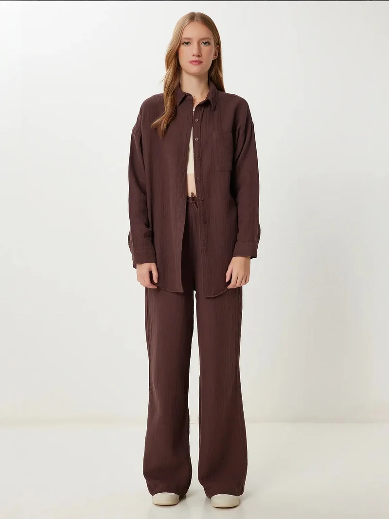 السعادة في إسطنبول ISTANBUL High Waist Wide Leg Two-Piece Co-ord Set with Shirt Collar