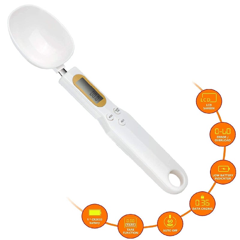 HBD Electronic Digital Kitchen Spoon Scale Food Weighing Scale 500g01g11lb with LCD Display Detachable Scoop and Tare Function for Measuring Cooking Ingredients Coffee Flour Spices Sugar 1 Pc - Image 4