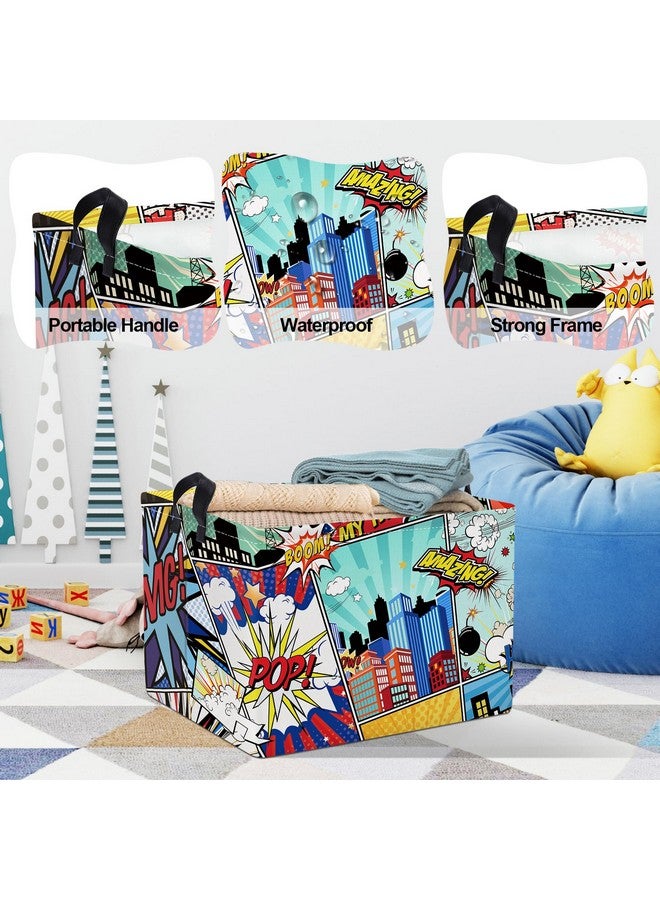 Clastyle 36L Rectangle Blue Comics Hero Kid Storage Basket Collapsible City Building Clothes Toy Nursery Bin Book Shelf Basket - Image 4