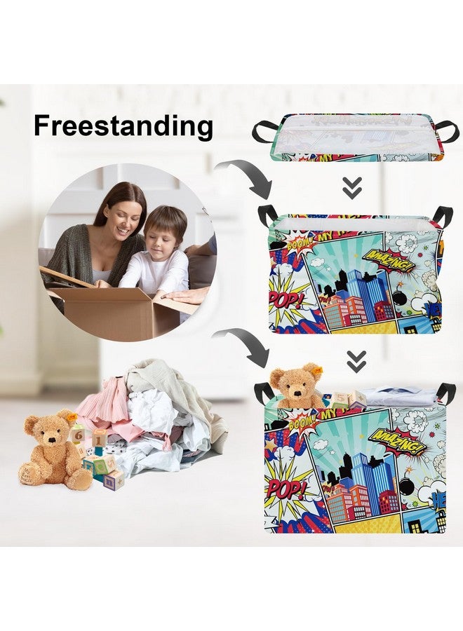 Clastyle 36L Rectangle Blue Comics Hero Kid Storage Basket Collapsible City Building Clothes Toy Nursery Bin Book Shelf Basket - Image 3