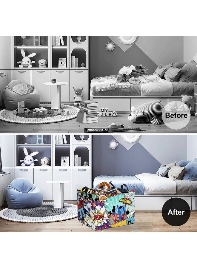 Clastyle 36L Rectangle Blue Comics Hero Kid Storage Basket Collapsible City Building Clothes Toy Nursery Bin Book Shelf Basket - Image 2