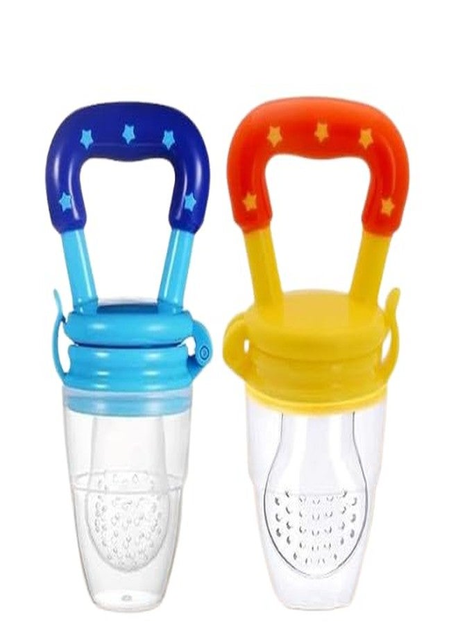 MANUHUT Silicone Baby Fruit Feeder and Pacifier, 6-12 Months, BPA Free, Pack of 2,Blue, Yellow - Image 1