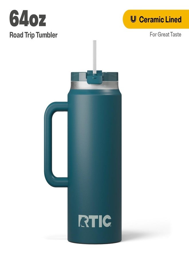 RTIC 64oz Road Trip Tumbler with Handle, Lid and Straw, Ceramic Lined, Insulated, Stainless Steel, Double Wall Vacuum-Insulation, Travel Cup, Marine - Image 2