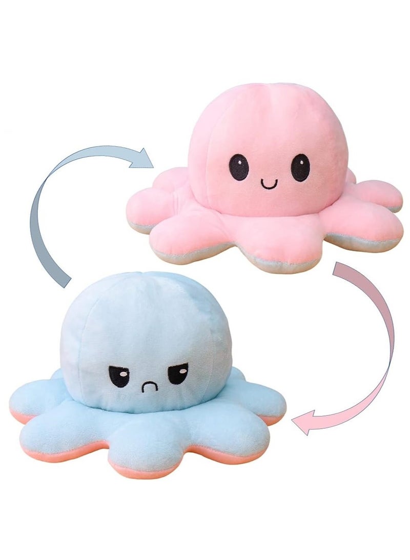 Double-Sided Flip Different Expression Octopus Doll ,Soft Reversible Octopus Plush Toys (light pink-light blue,20cm) - Image 1
