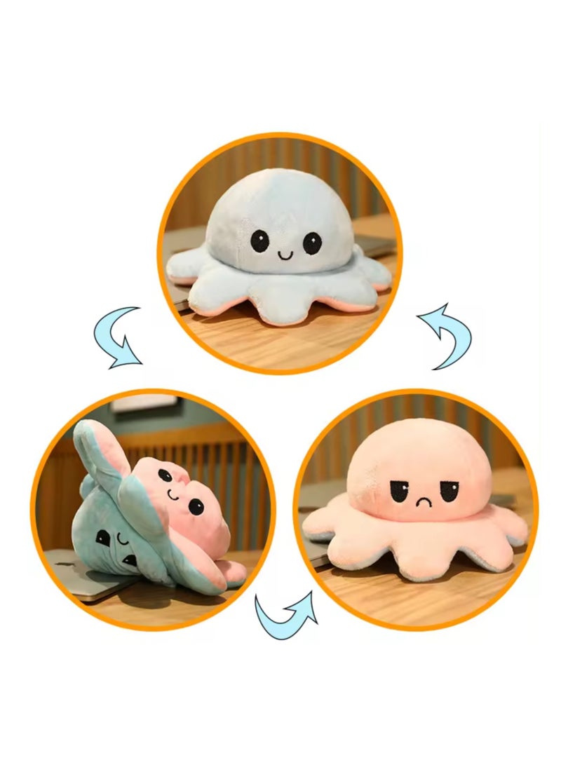Double-Sided Flip Different Expression Octopus Doll ,Soft Reversible Octopus Plush Toys (light pink-light blue,20cm) - Image 3