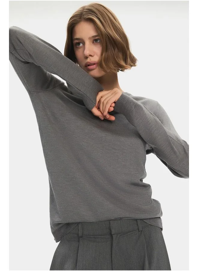 جون June Women Exclusive Crew Neck Viscose Blend Knitwear Sweater Anthracite